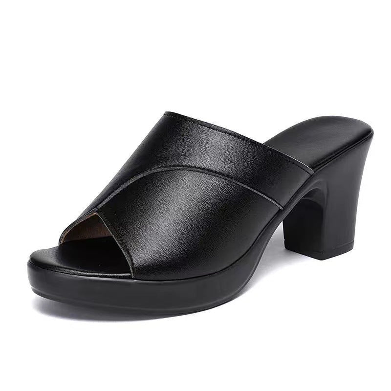 Heel Soft Leather Slip-resistant Thick Sole Peep-toe Sandals For Women - VEX CLUB HOUSE