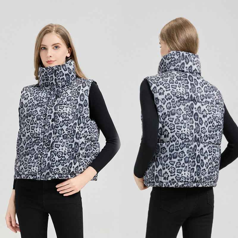 Leopard Print Stand Collar Temperament Cotton Vest - VEX CLUB HOUSE