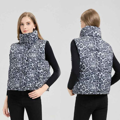 Leopard Print Stand Collar Temperament Cotton Vest - VEX CLUB HOUSE
