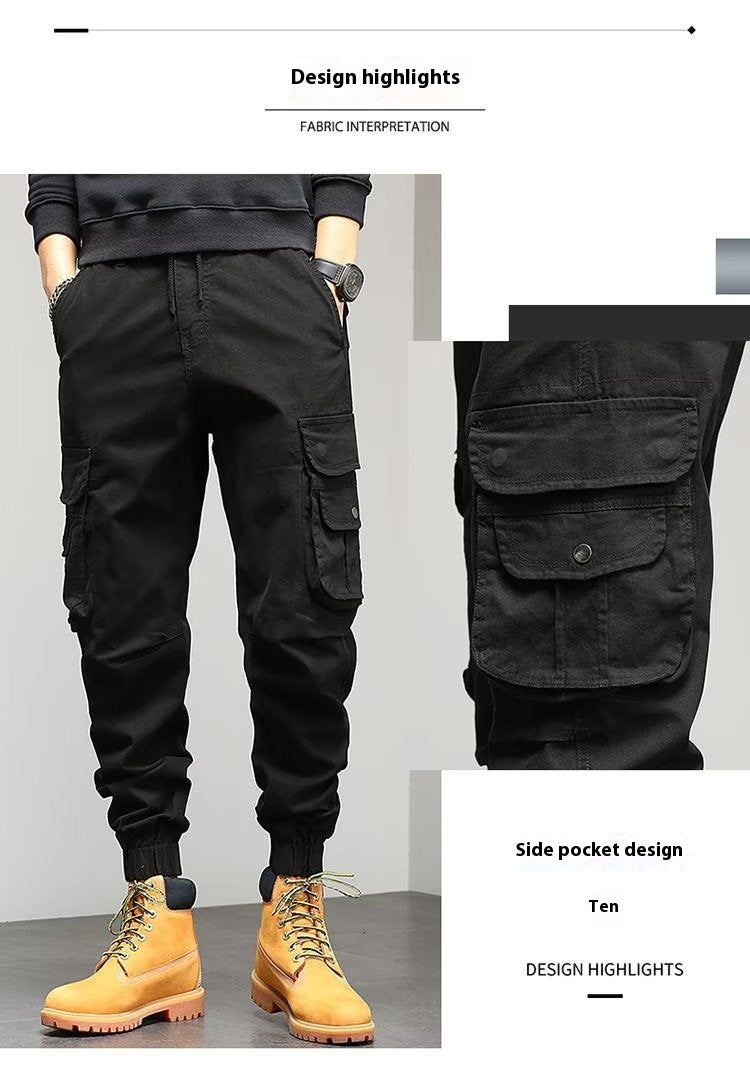 Men's Cropped Tooling Spring And Autumn Loose-fitting Casual Ankle-banded Trousers Multi-pocket - VEX CLUB HOUSE