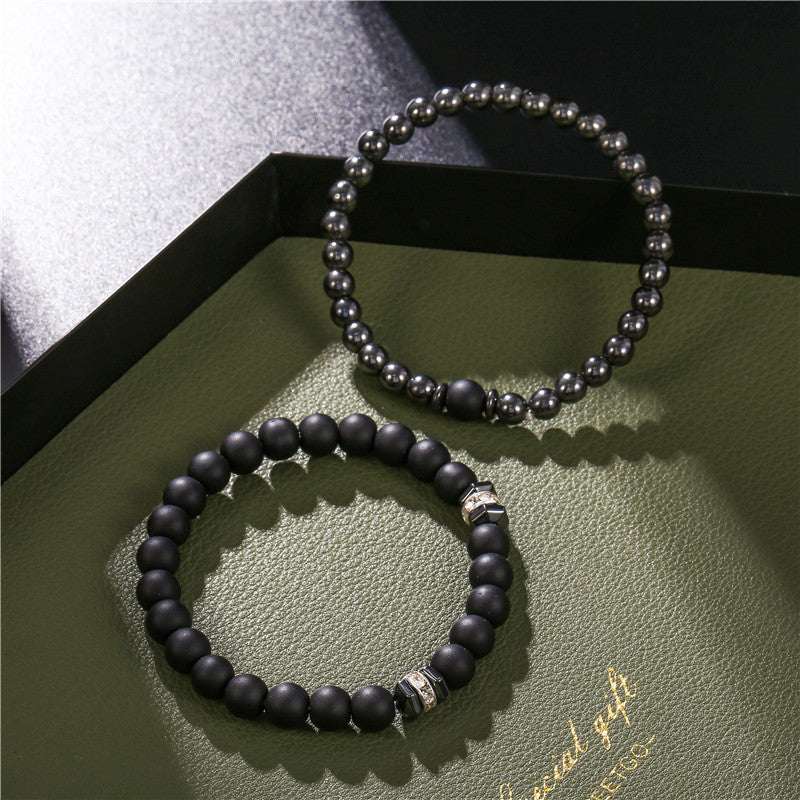 European And American Jewelry 8mm Black Frosted Copper Bead Spot Drill Spacer Elastic Set Bracelet Accessories Wholesale Men - VEX CLUB HOUSE