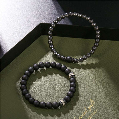 European And American Jewelry 8mm Black Frosted Copper Bead Spot Drill Spacer Elastic Set Bracelet Accessories Wholesale Men - VEX CLUB HOUSE