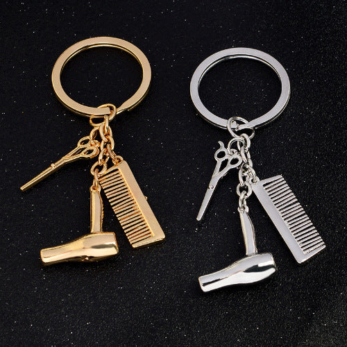 European and American jewelry fashion hairdresser hairdressing tools gold and silver alloy men and women gift key chain wholesale V E X C L U B H O U S E