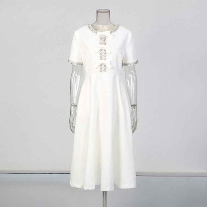 New Stylish Long Dress With A Round Neckline Bow Detail And Patchwork Design - VEX CLUB HOUSE