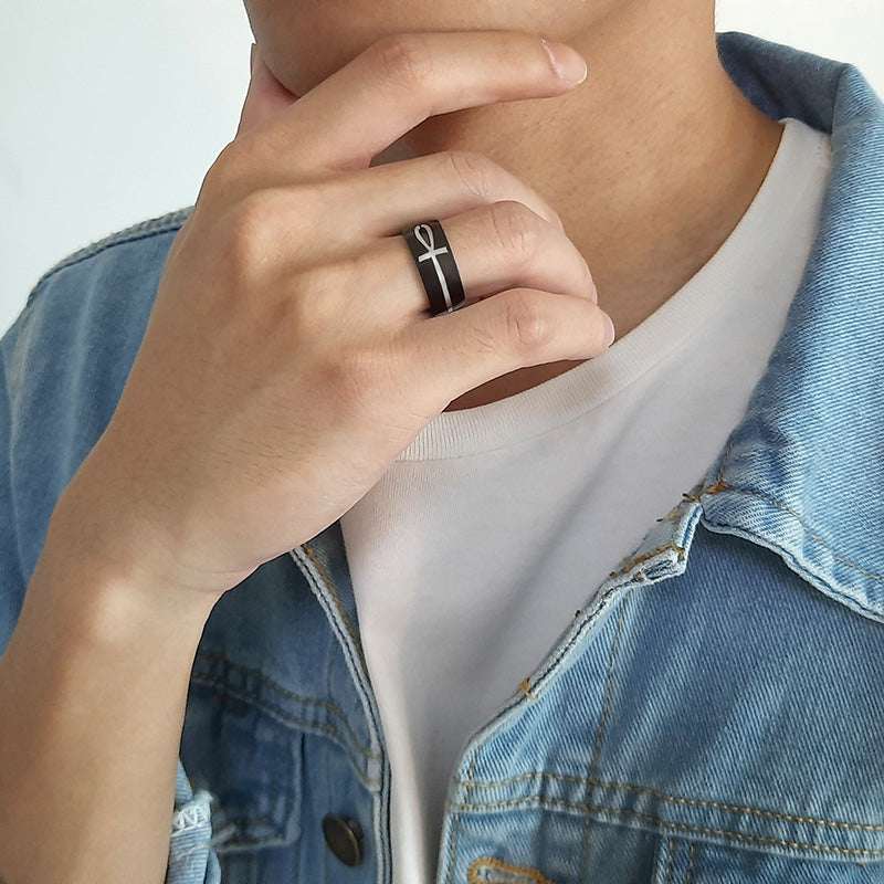 Two Tone Detachable Ankh Egyptian Cross Ring For Men Stainless Steel Male Religious Jewelry V E X C L U B H O U S E