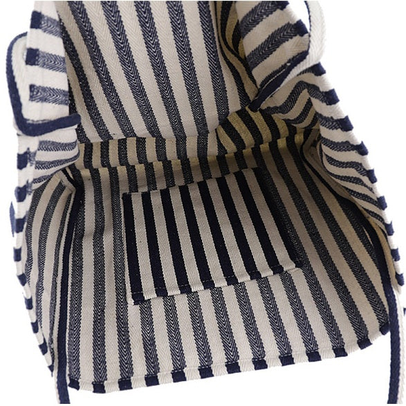 Striped Canvas Bags High Capacity Shoulder Bags For Women Fashion Shopper Handbags Casual Shopping Totes - VEX CLUB HOUSE
