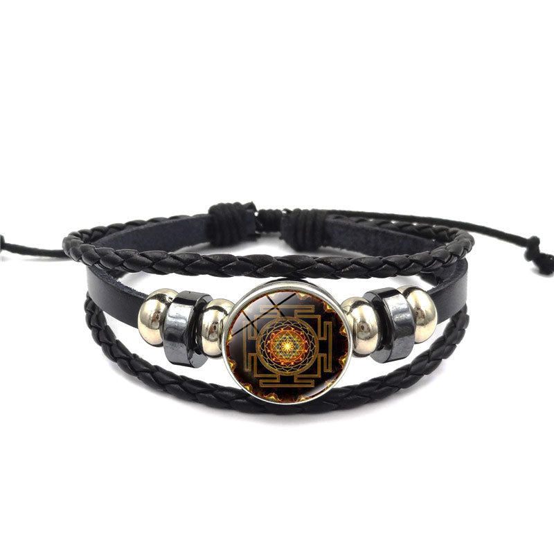 Sacred Geometry Sri Yantra Glass Buckle Charm Bracelets & Bangles Multilayer Leather Bracelets for Women Men Jewelry - VEX CLUB HOUSE
