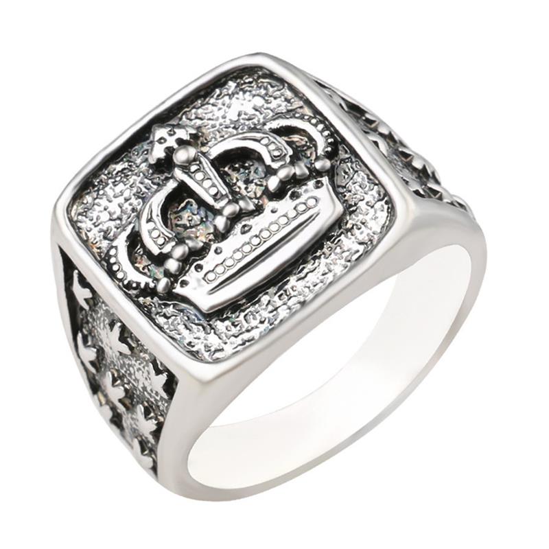 New Arrival King Queen Crown Signet Ring for Men Women Vintage Silver Color Carving Stars Punk Party Jewelry Gifts V E X C L U B H O U S E