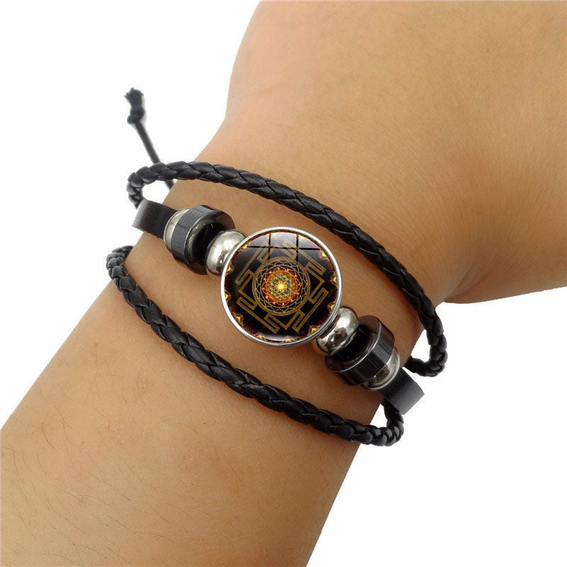 Sacred Geometry Sri Yantra Glass Buckle Charm Bracelets & Bangles Multilayer Leather Bracelets for Women Men Jewelry - VEX CLUB HOUSE