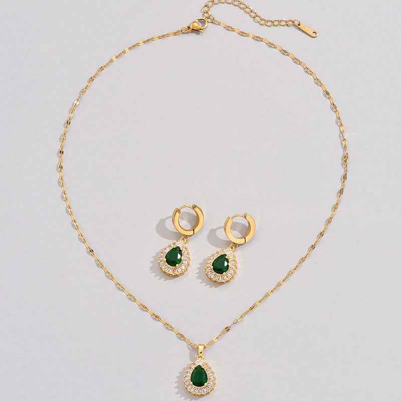 Retro Hong Kong Style Jade White Suit Necklace Earrings All-match Jewelry - VEX CLUB HOUSE