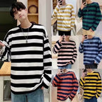 Autumn Striped T-shirt Loose Bottoming Round Neck Casual - VEX CLUB HOUSE