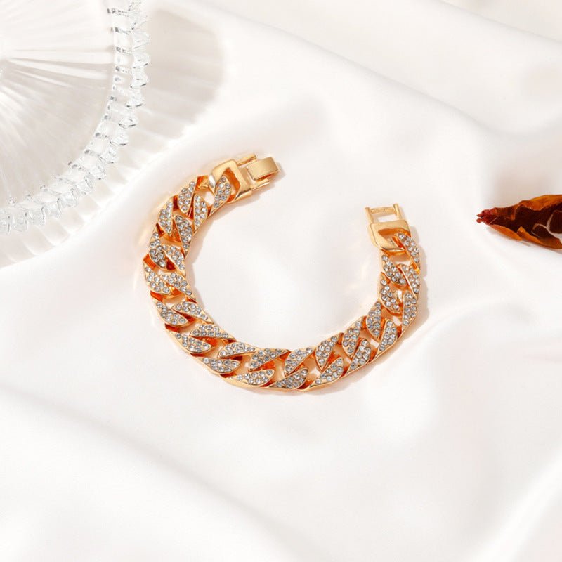 Cuban Thick Link Chain Bracelet Punk Luxury Crystal Bracelets for Women Men Jewelry Gold Color Rhinestone Bangles Bling New V E X C L U B H O U S E