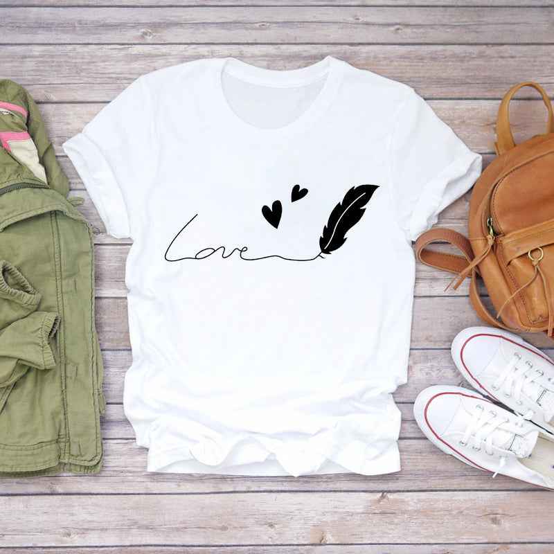 Watercolor Love Fashion Print Short-sleeved T-shirt Women's Trend - VEX CLUB HOUSE