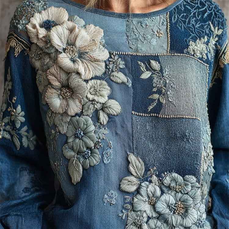 Womens 3D-printed Crew-neck Long-sleeve Retro Bohemian Top - VEX CLUB HOUSE