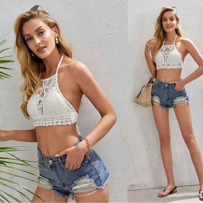 Women's White Crochet Hollow Suspender - VEX CLUB HOUSE