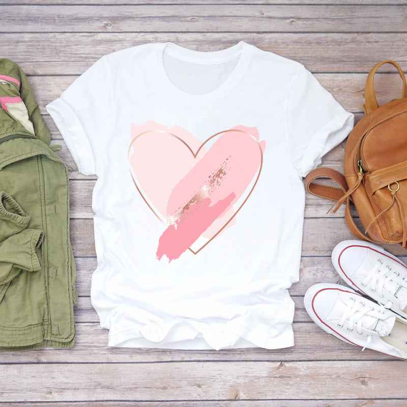 Watercolor Love Fashion Print Short-sleeved T-shirt Women's Trend - VEX CLUB HOUSE