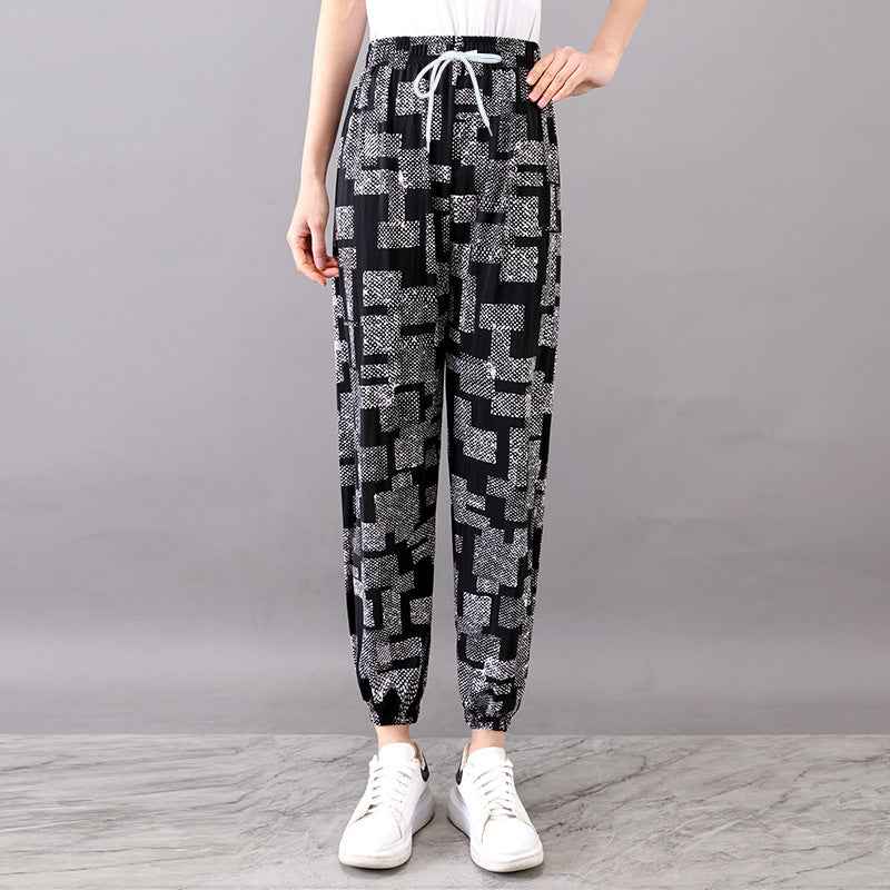 Women's Plus-sized Ice Silk Elastic Pants Cropped Straight - VEX CLUB HOUSE