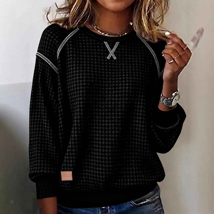 Womens Artistic Vintage Crew-Neck Long-Sleeve Jacquard Plaid Knit Sweater - VEX CLUB HOUSE