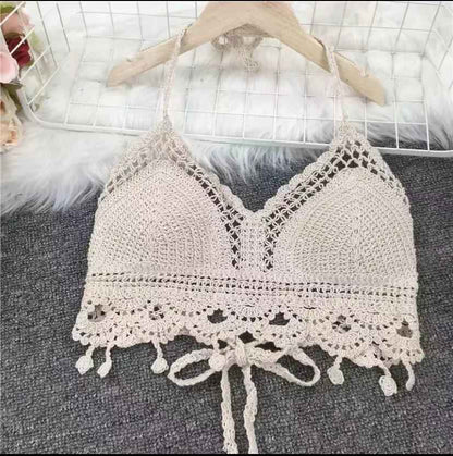 Lace-up Halterneck Exposed Vest Female Openwork Knitted Top - VEX CLUB HOUSE