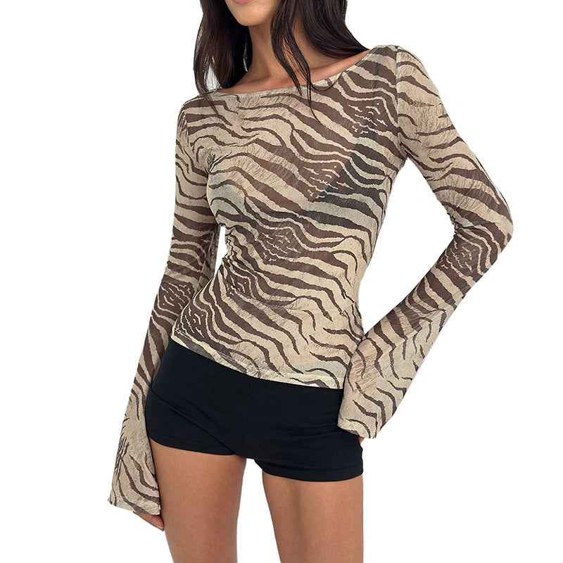 Womens Lightweight Loose-fitting Sexy Animal-print T-shirt Top - VEX CLUB HOUSE