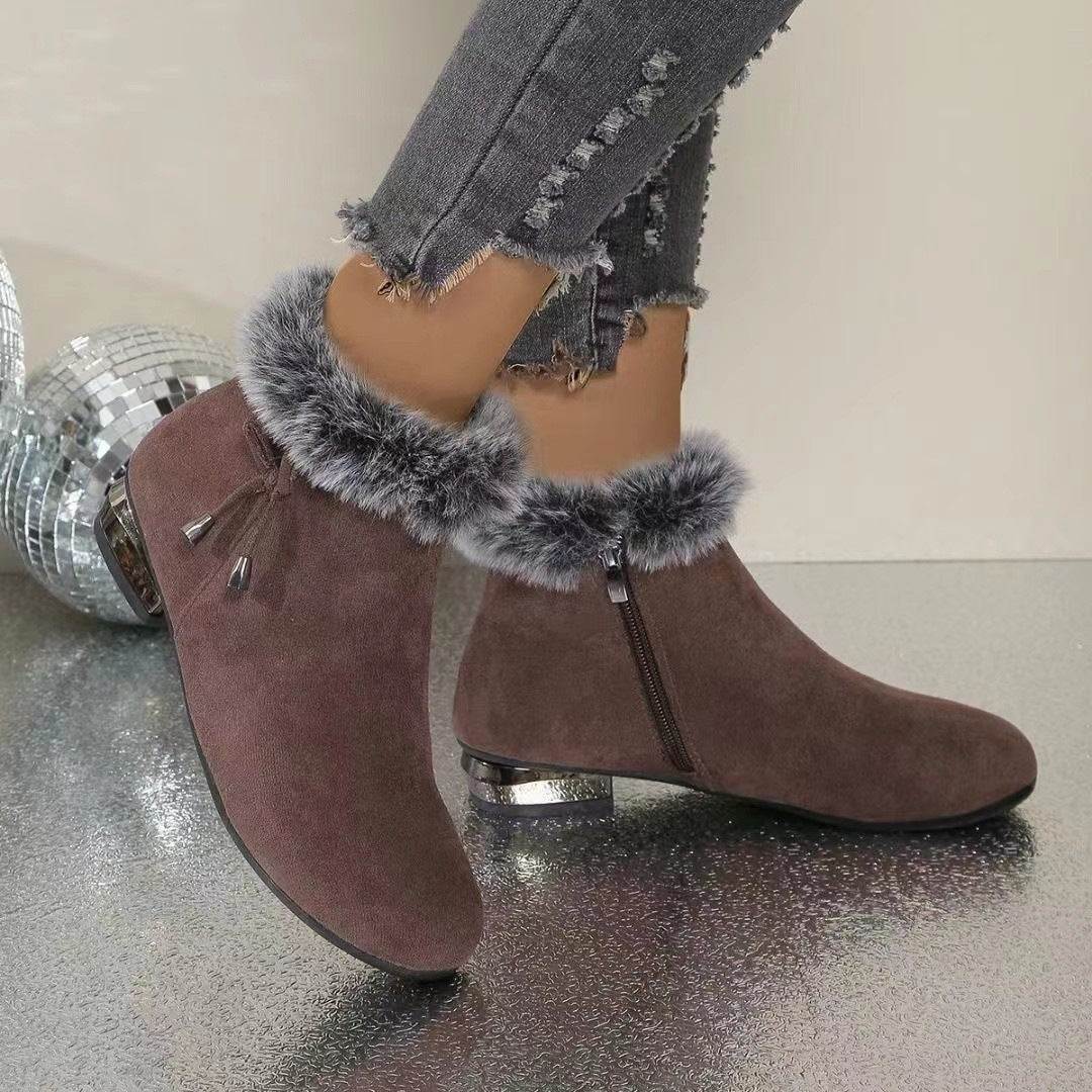 New Fleece Lined Round Toe Short Boots For Women - VEX CLUB HOUSE