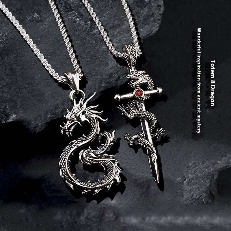 Fashion Jewelry Dragon Sword Pendant Necklace Paved Black Color Jewelry For Men Boy Christmas Gifts V E X C L U B H O U S E