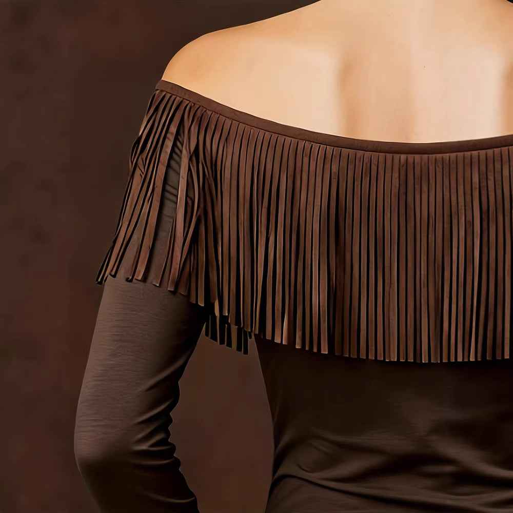 Fringed Top With Long Sleeves Vintage Form-fitting And Sexy - VEX CLUB HOUSE
