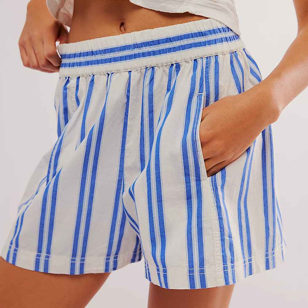 Striped Casual Elastic Pocket Beach Shorts For Women - VEX CLUB HOUSE
