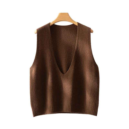 Elegant Deep V-neck Pure Wool Versatile Layered Knit Vest - VEX CLUB HOUSE