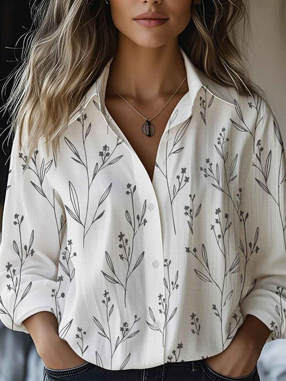 Floral-print Long-sleeve Shirt Delicate Linen Casual Blouse - VEX CLUB HOUSE