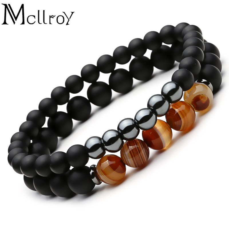 Mcllroy 2pc Natural stone Bracelet Beaded Black Mantra Prayer Beads Buddha Bracelet for Women and Mens men jewelry viking bijoux V E X C L U B H O U S E