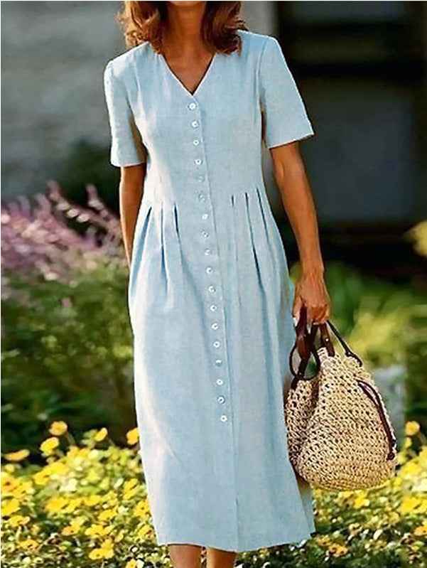 V-neck Shirt Dress With Short Sleeves For Women - VEX CLUB HOUSE