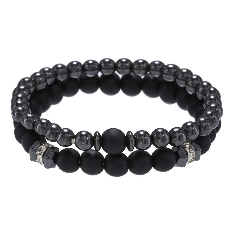European And American Jewelry 8mm Black Frosted Copper Bead Spot Drill Spacer Elastic Set Bracelet Accessories Wholesale Men - VEX CLUB HOUSE