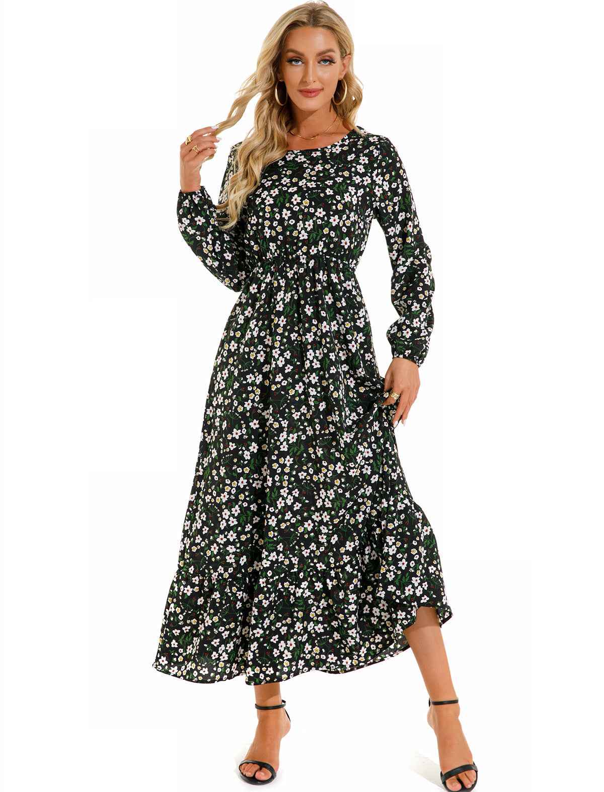 Womens Versatile Round-neck Floral Chiffon Dress - VEX CLUB HOUSE