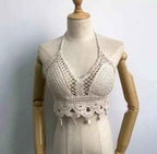 Lace-up Halterneck Exposed Vest Female Openwork Knitted Top - VEX CLUB HOUSE