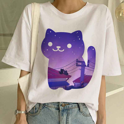 Cat Pocket Print Men And Women Couple Short Sleeve - VEX CLUB HOUSE
