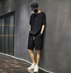 Men's Summer Thin Loose Short-sleeved Shorts High Sense Quick-drying Clothes Two-piece Suit - VEX CLUB HOUSE