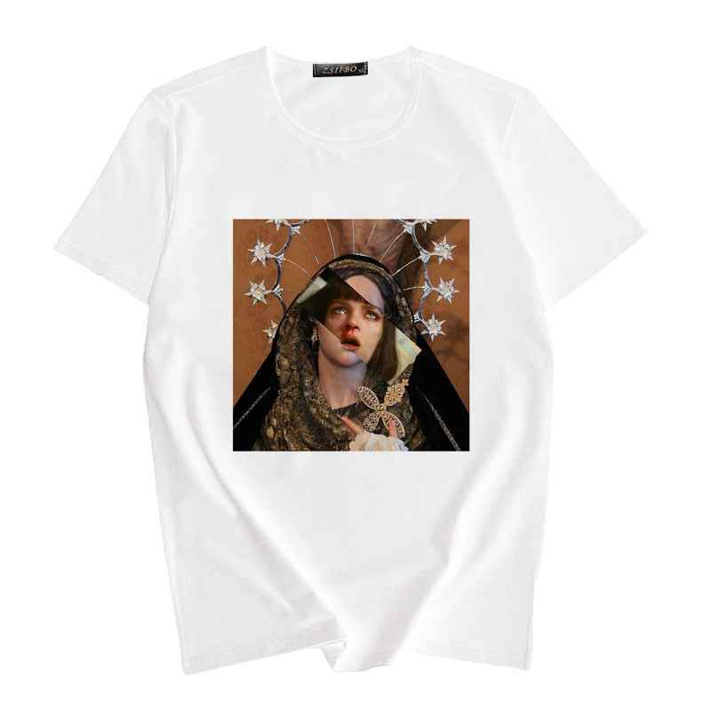 Women's Summer Spoof Oil Painting Print Round Neck T-shirt Top - VEX CLUB HOUSE