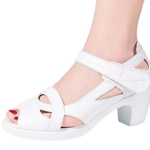 Women's Thick Bottom Soft Bottom Mid Heel Chunky Heel Peep Toe Sandals - VEX CLUB HOUSE