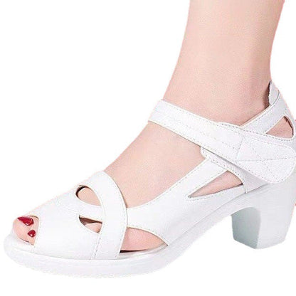 Women's Thick Bottom Soft Bottom Mid Heel Chunky Heel Peep Toe Sandals - VEX CLUB HOUSE