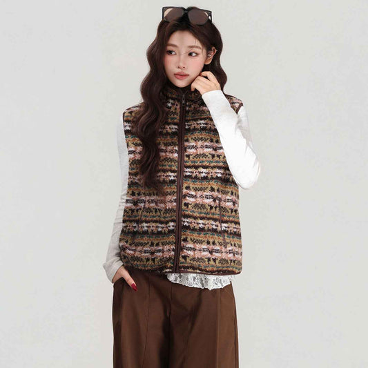 Retro Stand-collar Lamb Wool Vest Women's Cardigan Jacket For Autumn And Winter Layering - VEX CLUB HOUSE