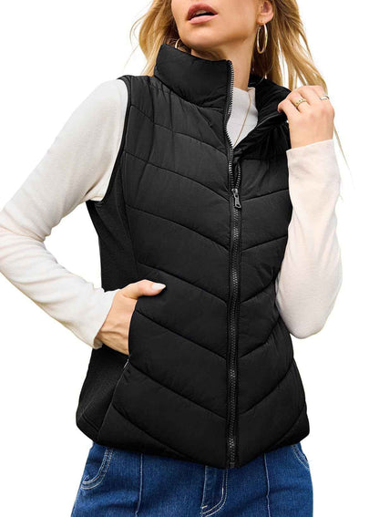 Simple Stand Collar Women's Thick Thermal Quilted Vest - VEX CLUB HOUSE