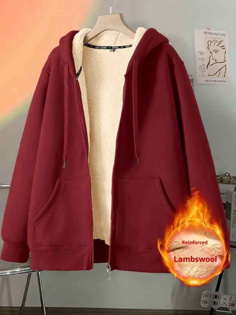 Women's Simple Solid Color Cold-proof Warm Berber Fleece Hooded Jacket - VEX CLUB HOUSE