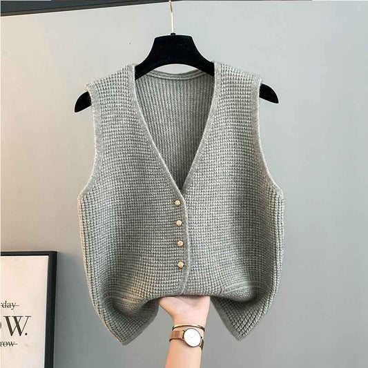 High Sense Classic Style Women's Clothing V-neck Knitted Cardigan Vest Vest Sweater - VEX CLUB HOUSE