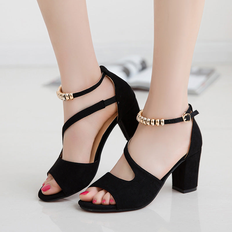 Padded Buckle Sandal With Thick Heel - VEX CLUB HOUSE
