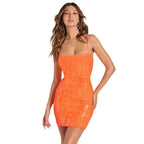 Fashionable And Sexy Sequin-strapped Orange Bodycon Mini Skirt For Women - VEX CLUB HOUSE