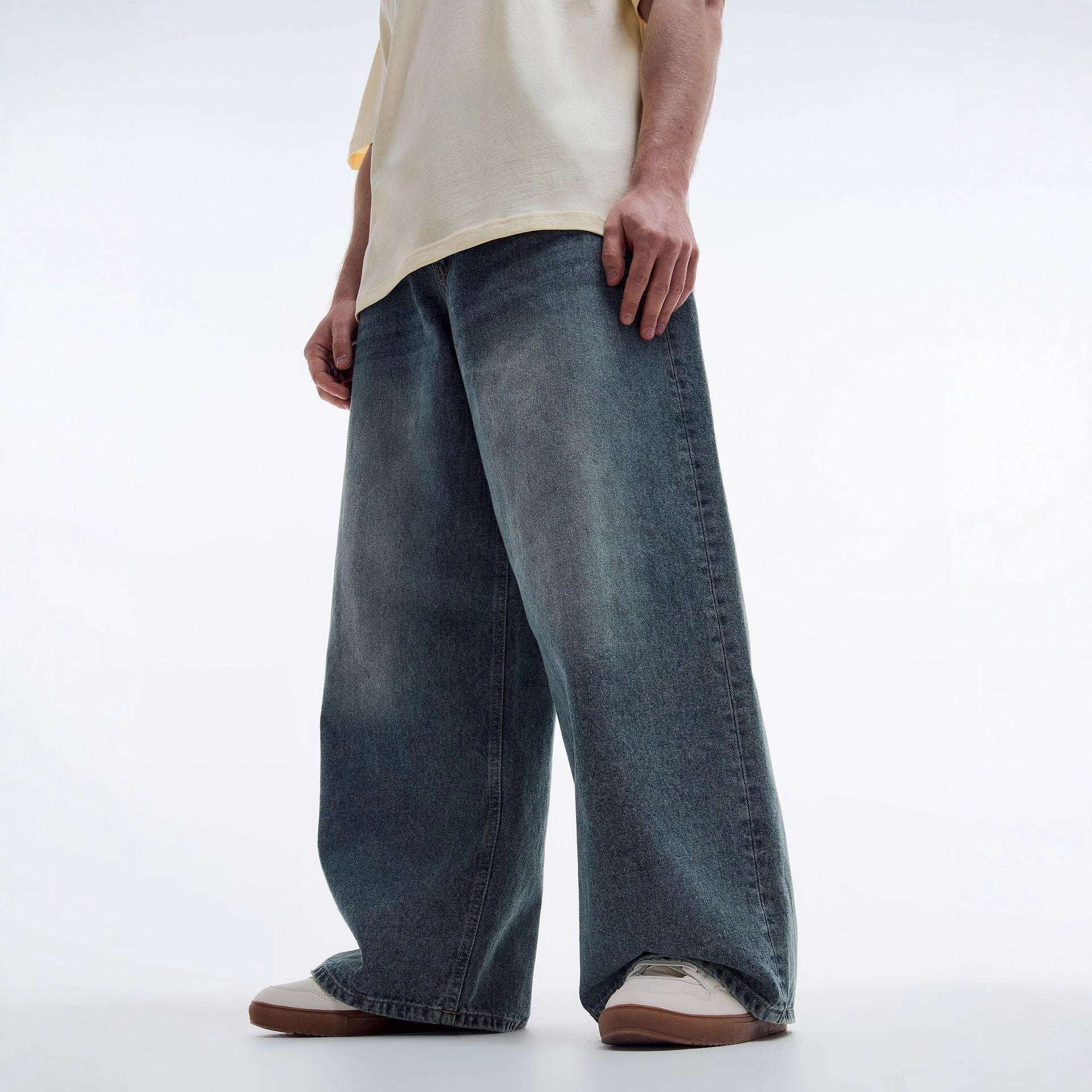 Mens Straight-Leg Relaxed-Fit Vintage Blue Denim Jeans In American Style - VEX CLUB HOUSE