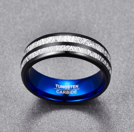 Wedding Band 8mm Width Men Women Rings Accessories Black Blue Tungsten Carbide Rings Couple Anillos Fashion Jewelry - VEX CLUB HOUSE