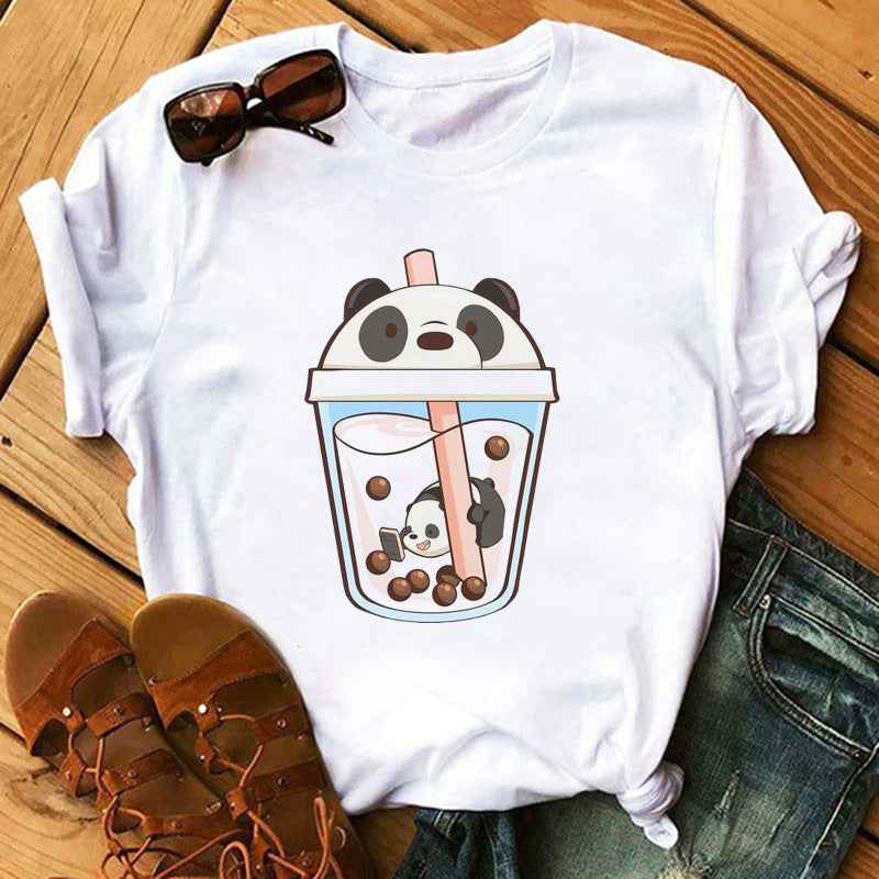 New Cute Milk Tea Print Short Sleeve Women - VEX CLUB HOUSE