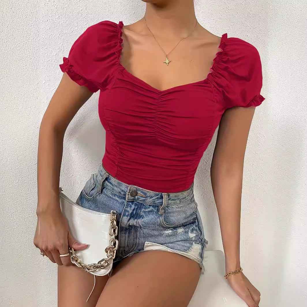 European And American Women's SpringSummer New V-neck Short Sleeve Loose Top - VEX CLUB HOUSE
